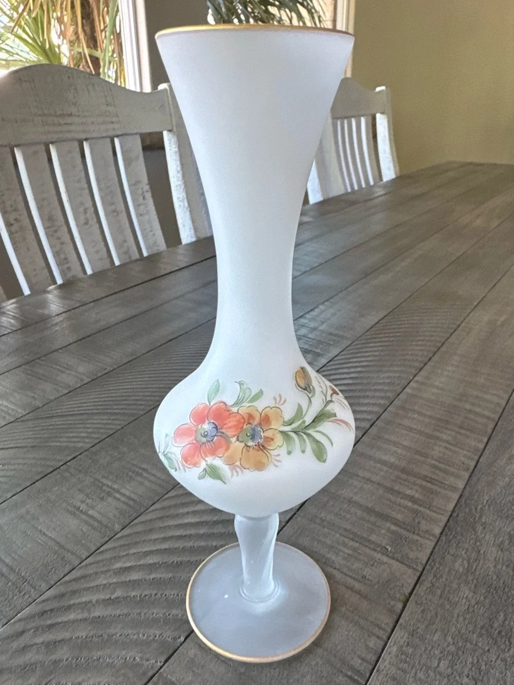 Vintage Frosted Floral Glass Bud Vase
